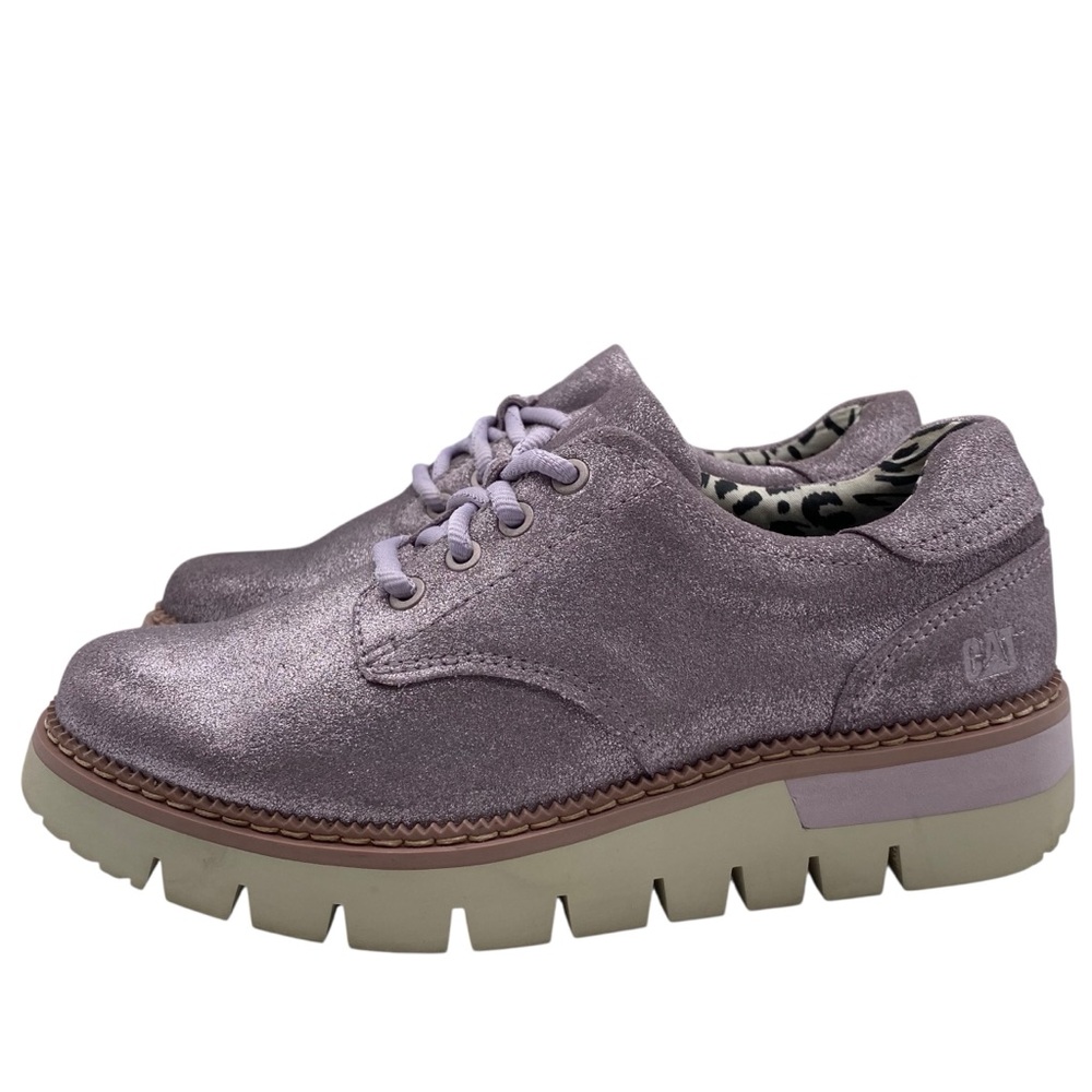 CAT Brand Womens Shoes Leather Platform Oxford Sz 6 Purple Chunky Preppy Modern - Picture 2 of 15
